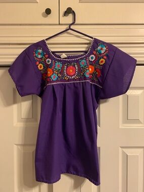 Purple Embroidered Floral Peasant Blouse